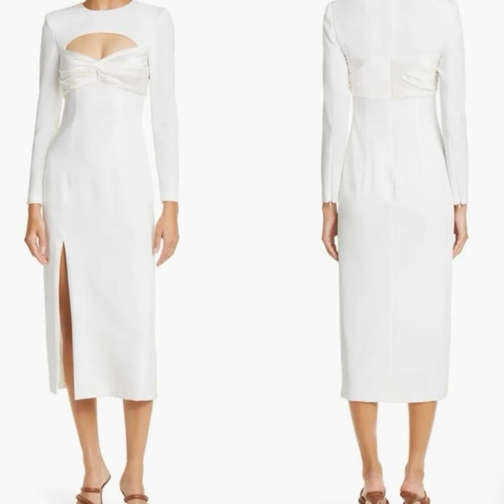 Cinq à Sept Pauline Cutout Long Sleeve Crepe Midi Dress White Sweetheart s 4